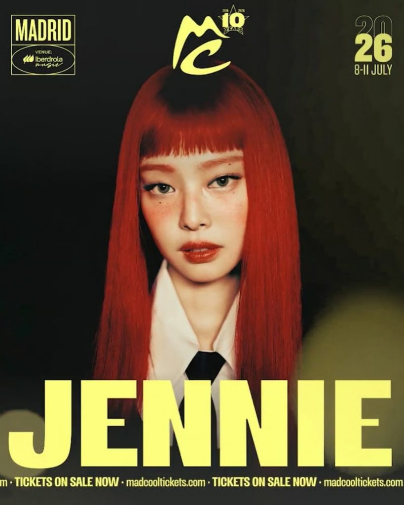 JENNIE、スペイン「2026 MAD COOL FESTIVAL」にK-POP唯一のヘッド