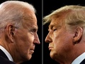 米国のドナルド・トランプ大統領（右）とジョー・バイデン次期大統領（いずれも2020年10月22日撮影、資料写真）。(c)JIM BOURG / AFP