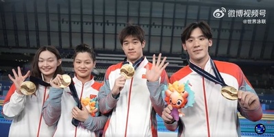 中国が混合4×100mフリーリレー制す、アジア記録更新 世界水泳