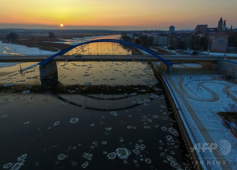 川面に浮かぶ「蓮葉氷」、ドイツ