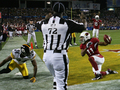 08NFL第43回スーパーボウル、第4クォーターにタッチダウンを決めるアリゾナ・カーディナルスのラリー・フィッツジェラルド（%%Larry Fitzgerald%%、右）。（2009年2月1日撮影）(c)AFP/Getty Images/Al Bello