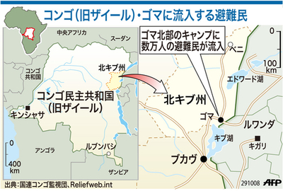 【図解】コンゴ（旧ザイール）・ゴマに流入する避難民