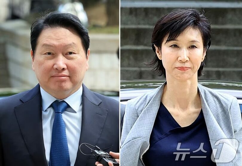 SKグループのチェ・テウォン会長（左）とアートセンター・ナビのノ・ソヨン館長(c)news1