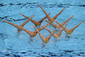 第15回世界水泳選手権（15th FINA World Championships）は22日、スペイン・バルセロナ（Barcelona）でシンクロナイズドスイミングのチームテクニカルルーティン（TR）決勝が行われ、ロシアが96.6点で金メダルに輝いた。

94.4点を記録したスペインが銀メダル、93.3点を記録したウクライナが銅メダルを獲得した。

演技に臨むスペインの選手（2013年7月22日撮影）。(c)AFP/JOSEP LAGO