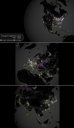夜の地球の明かり、17年間の変化を1枚の写真で NOAA