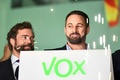 スペイン総選挙の結果を受け、首都マドリードで極右政党ボックス（VOX）の躍進を祝福する同党のサンティアゴ・アバスカル党首（2019年11月10日撮影）。(c)OSCAR DEL POZO / AFP
