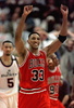Chicago Bulls Scottie Pippen reacts as his team defeats the Washington Bullets 96-95 to win game three of the best-of-five NBA Eastern Conference playoff series in Landover, Md. 30 April. (c)AFP/TED MATHIAS