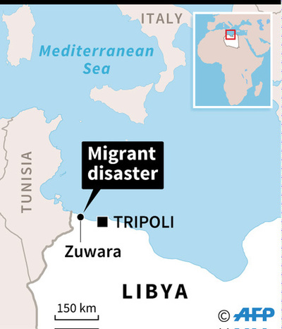 リビア沖で移民乗せたボート転覆、90人死亡の恐れ 国連