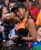 全米オープンテニス、女子シングルス3回戦。涙ぐみながら試合後のオンコートインタビューに臨む大坂なおみ（2019年8月31日撮影）。(c)Don Emmert / AFP