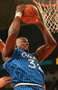 Orlando Magic Shaquille O&apos;Neal comes down with a rebound during the first half of their NBA game against the Atlanta Hawks 26 January in Atlanta, Georgia. (c)AFP/Doug COLLIER