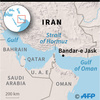 イラン海軍の演習中にミサイルの誤射が発生した現場付近の地図。(c)AFP