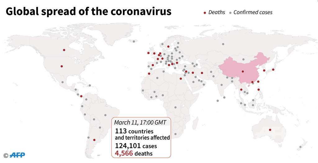 新型コロナウイルス、現在の感染者・死者数（12日午前2時時点）