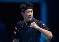 男子テニス、ATPワールドツアー・ファイナル5日目。ガッツポーズをみせる錦織圭（2015年11月19日撮影）。(c)AFP/GLYN KIRK