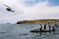 スペイン・カナリア諸島のフエルテベントゥラ島に打ち上げられたアカボウクジラの救出を試みる研究者ら（2019年1月29日公開）。(c)Handout / Fuerteventura Government / AFP