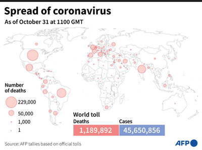 新型コロナウイルス、現在の感染者・死者数（31日午後8時時点） 死者118.9万人に