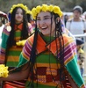 ペルー南東部のクスコで再現された「インティ・ライミ」の儀式（2017年6月24日撮影）。(c)AFP/CRIS BOURONCLE