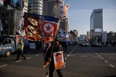 韓国ソウルで親米保守派が反北朝鮮デモ、米朝首脳会談を前に