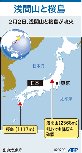 【図解】浅間山と桜島の位置