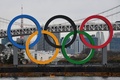 お台場海浜公園に運び込まれる巨大な五輪シンボル（2020年1月17日撮影、資料写真）。(c)Kazuhiro NOGI / AFP