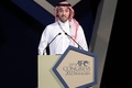 バーレーンで行われたアジア・サッカー連盟の総会でスピーチに臨む、サウジアラビアのスポーツ相を務めるアブドルアジズ・ビン・トルキ・ビン・ファイサル王子（2023年2月1日撮影）。(c)Mazen Mahdi / AFP