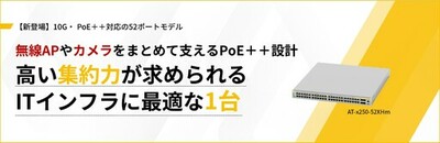 【新製品】10G・マルチギガとPoE++を備えた高集約レイヤー2スイッチ「AT‑x250‑52XHm」を発売