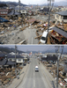東日本大震災の発生から1か月が過ぎた被災地。写真は岩手県大船渡市の様子。写真上は、東北地方太平洋沖地震による津波が襲った3日後の様子（2011年3月14日撮影）。写真下は、震災から1か月以上が経ち、道路からがれきが撤去された後の様子（2011年4月15日撮影）。(c)AFP/TOSHIFUMI KITAMURA

&lt;a href=&quot;http://www.afpbb.com/article/disaster-accidents-crime/disaster/2790111/6954516&quot;&gt;&lt;b&gt;【写真特集】地震に襲われた各地の様子&lt;/b&gt;&lt;/a&gt;