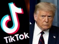 動画共有アプリ「ティックトック」のロゴとドナルド・トランプ米大統領の写真（2020年8月1日作成）。(c)Lionel BONAVENTURE and JIM WATSON / AFP