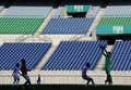 Jリーグ1部（J1）第4節、浦和レッドダイヤモンズ（Urawa Red Diamonds）対清水エスパルス（Shimizu S-Pulse）。無観客のスタジアムで試合に臨む両チームの選手（2014年3月23日撮影）。(c)AFP/TOSHIFUMI KITAMURA