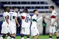 サッカー欧州選手権予選、グループJ、ルクセンブルク対ポルトガル。オタビオ（右から2人目）が決めたチーム5点目のゴールを喜び合うポルトガルの選手（2023年3月26日撮影）。(c)Kenzo TRIBOUILLARD/ AFP
