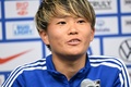 サッカー女子の国際親善大会、シービリーブス・カップのカナダ戦へ向けて会見する南萌華（2023年2月21日撮影）。(c)Patrick T. Fallon / AFP