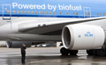 オランダ・アムステルダム（Amsterdam）近郊のスキポール（Schiphol）空港に駐機するバイオ混合燃料を用いたKLMオランダ航空（KLM Royal Dutch Airlines）のボーイング（Boeing）747型旅客機（2009年11月23日撮影）。(c)AFP/ANP/LEX VAN LIESHOUT