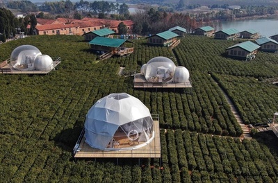 宇宙人の基地？ 茶畑の中に透明の小屋