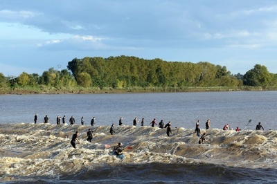 川で波乗り？逆流を華麗にさばくサーファーたち 仏