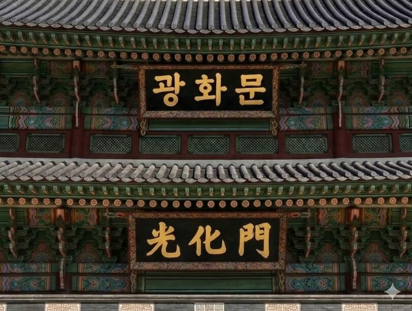 光化門の看板の設置予想図。上にハングル、下に漢字(c)news1