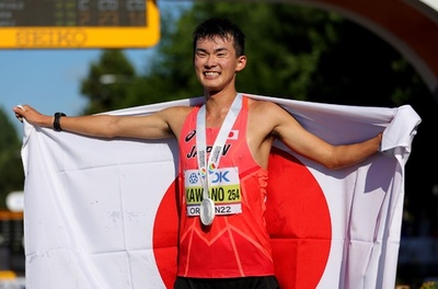 川野が男子35キロ競歩で銀メダル獲得、世界陸上