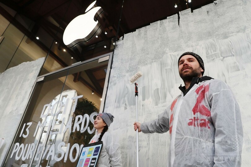 アップルの店舗にペイント、租税回避に抗議 仏パリ