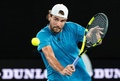 男子テニス、メルボルン・サマー・セット、シングルス決勝。リターンを打つマクシム・クレシー（2022年1月9日撮影）。(c)Mike FREY / AFP