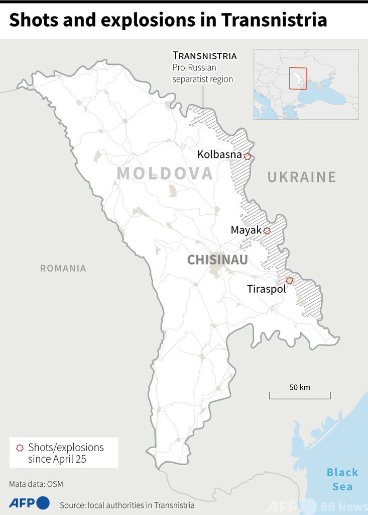 ウクライナから無人機侵入と主張 モルドバ東部の親ロ派支配地域