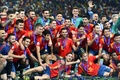サッカーU-21欧州選手権決勝、スペイン対ドイツ。優勝を喜ぶスペインの選手（2019年6月30日撮影）。(c)Miguel MEDINA / AFP
