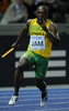 第12回世界陸上ベルリン大会（%%12th IAAF World Championships in Athletics Berlin%%）男子4×100メートル予選。日本は38秒53を記録し、トリニダード・トバゴに次ぐ1組2位で5大会連続の決勝進出を決めた。

　前回優勝の米国は2組1位だったが、第3走のショーン・クロフォード（%%Shawn Crawford%%）からダービス・パットン（%%Darvis Patton%%）へのバトン受け渡しが規定の範囲を越えていたため、失格処分となった。写真は予選3組に臨むジャマイカの%%Lerone Clarke%%。（2009年8月21日撮影）(c)AFP/FRANCK FIFE