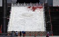 台湾・台北の中正紀念堂の外に付着した赤いペンキ（2018年7月20日撮影）。(c)AFP PHOTO / SAM YEH