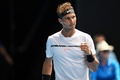 全豪オープンテニス、男子シングルス1回戦。ポイントを奪って喜ぶラファエル・ナダル（2017年1月17日撮影）。(c)AFP/GREG WOOD