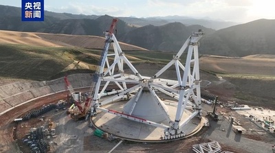世界最高精度の100メートル級電波望遠鏡 主体構造の設置が完了