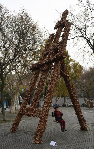 「落ち葉」集めてアート 杭州