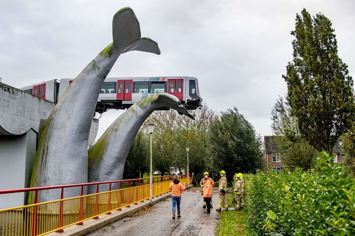 クジラの尾」で惨事免れた電車、クレーンで撤去 オランダ 写真7枚 国際