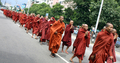 2007年9月18日、ミャンマー最大の都市ヤンゴン（Yangon）で反軍事政権デモを行う僧侶ら。(c)AFP