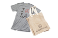 LAで今注目のスポット&quot;アボットキニー&quot;のALTERNATIVEコンセプトストアでのみ販売されている限定Tシャツ「LOVE LA TEE」とブランドロゴ入りの麻バッグがルミネエスト新宿店でのみ限定販売中！オープニング記念限定アイテムLOVE L.A TEE 4095円［左］、麻バッグ 3045円［右］(c)senken h