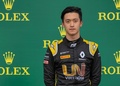 2019年のF2第7戦シルバーストーンのレース1で、3位に入った周冠宇（2019年7月13日撮影）。(c)STR/ AFP