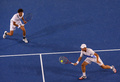 全豪オープンテニス（Australian Open Tennis Tournament 2013）は26日、男子ダブルス決勝が行われ、ロビン・ハーセ（Robin Haase）/イゴール・シスリング（Igor Sijsling、オランダ）組は3-6、4-6で大会第1シードのボブ・ブライアン（Bob Bryan）/マイク・ブライアン（Mike Bryan、米国）組に敗れた。

試合に臨むロビン・ハーセ（左）とイゴール・シスリング（2013年1月26日撮影）。(c)AFP/WILLIAM WEST