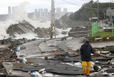 台風11号上陸の韓国 死者1人、不明9人に